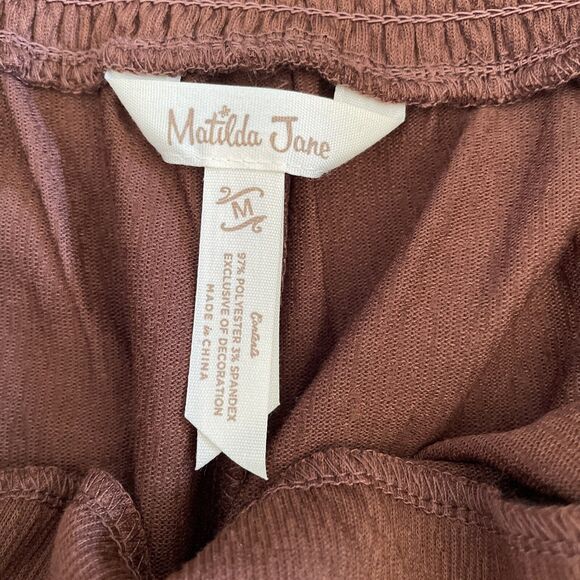 Matilda Jane Size M Brown Enchanted Garden Alice Textured Wide Leg Crop Pants - Picture 6 of 8